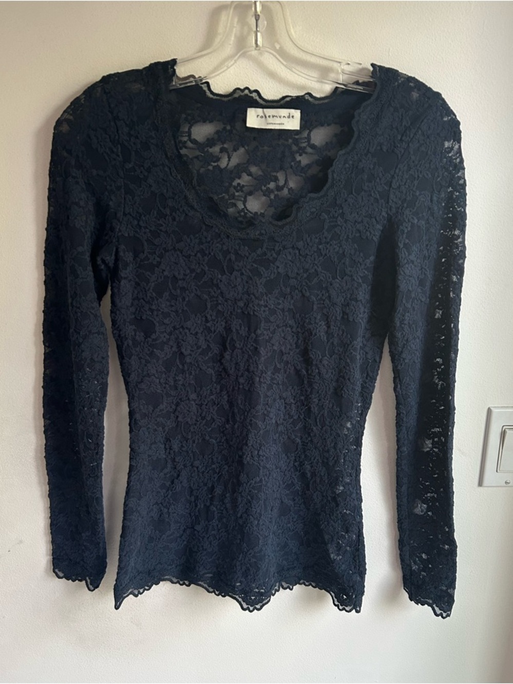 Rosemunde Copenhagen, lace blouse, size small, navy blue. Great condition